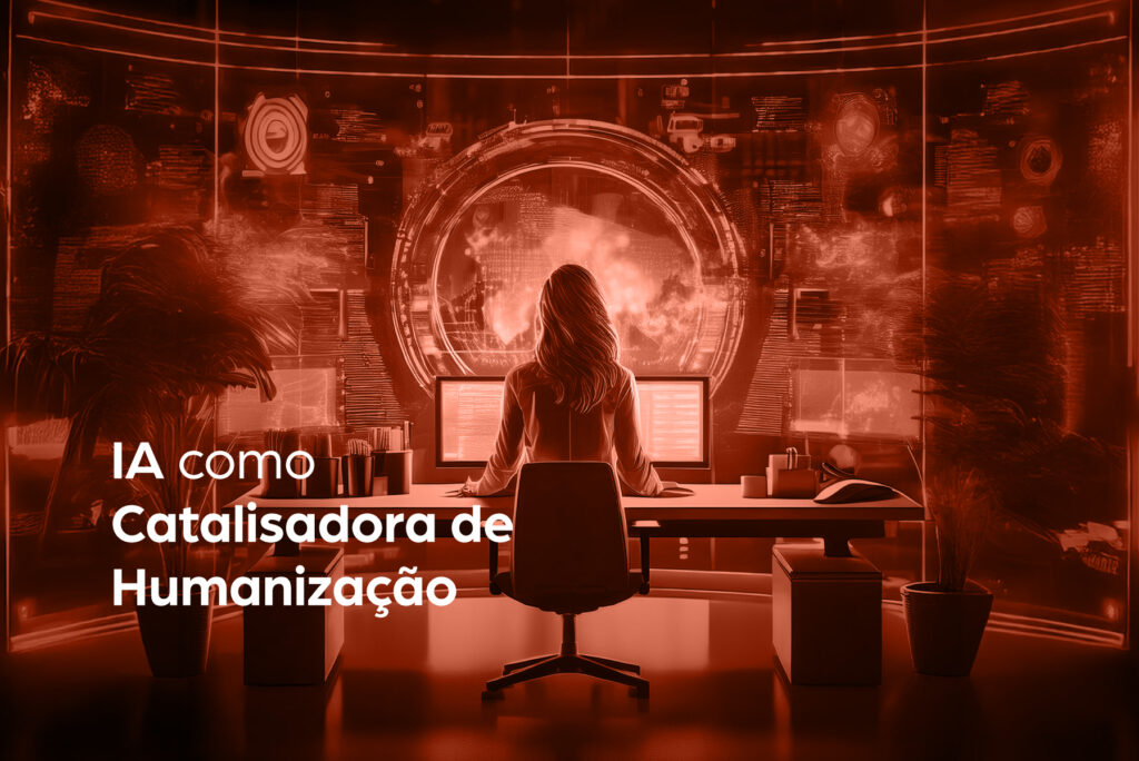 Profissional trabalhando com Inteligência Artificial automatizando tarefas no escritório.